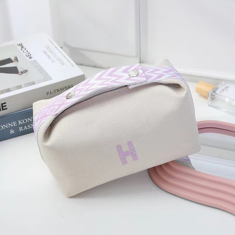 H cosmetic bag canvas portable large capacity wash bag portable lunch box simple cosmetics storage bag manufacturers wholesale Light purple