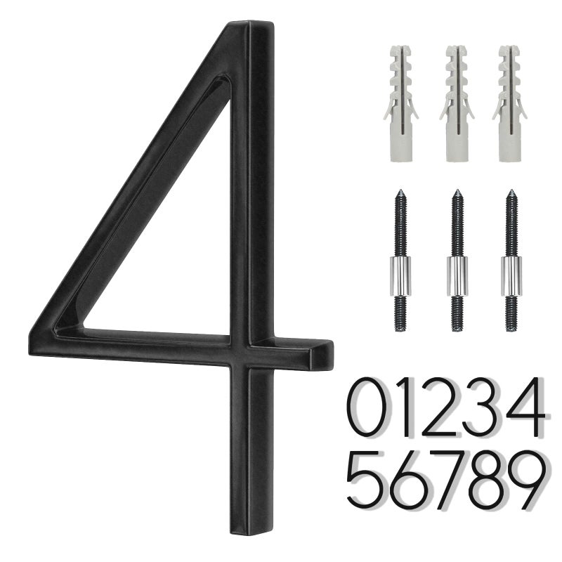 OLADOT 6"" Stainless Steel Floating House Number 4  Metal Modern House Numbers  Mailbox Decor Number With Nail Kit  Coated Black  911 Visibility Signage (Large 4) - Image 1