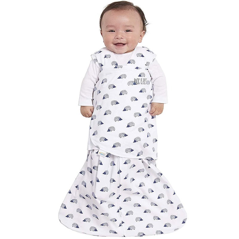 HALO 100% Cotton Sleepsack Swaddle, 3-Way Adjustable Wearable Blanket, TOG 1.5, Navy Hedgehog, Newborn, 0-3 Months - Image 3
