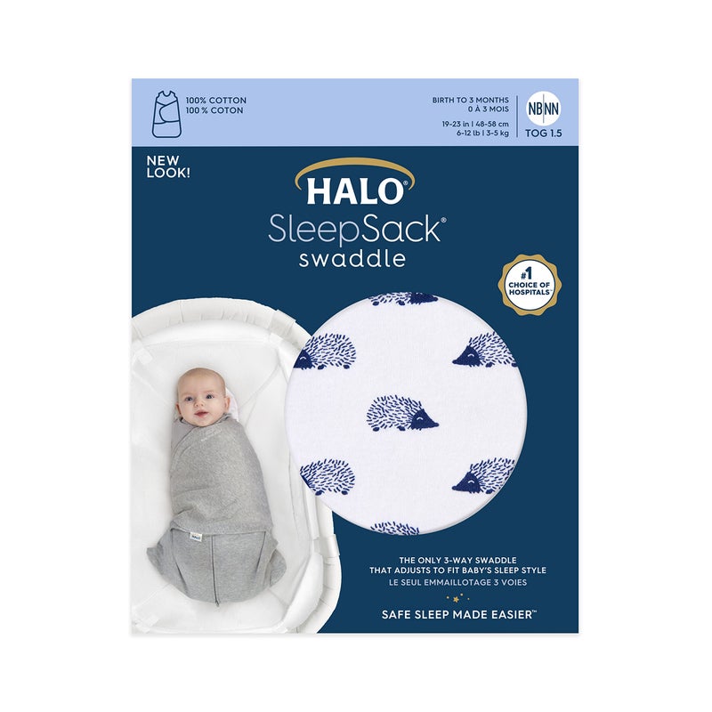 HALO 100% Cotton Sleepsack Swaddle, 3-Way Adjustable Wearable Blanket, TOG 1.5, Navy Hedgehog, Newborn, 0-3 Months - Image 4