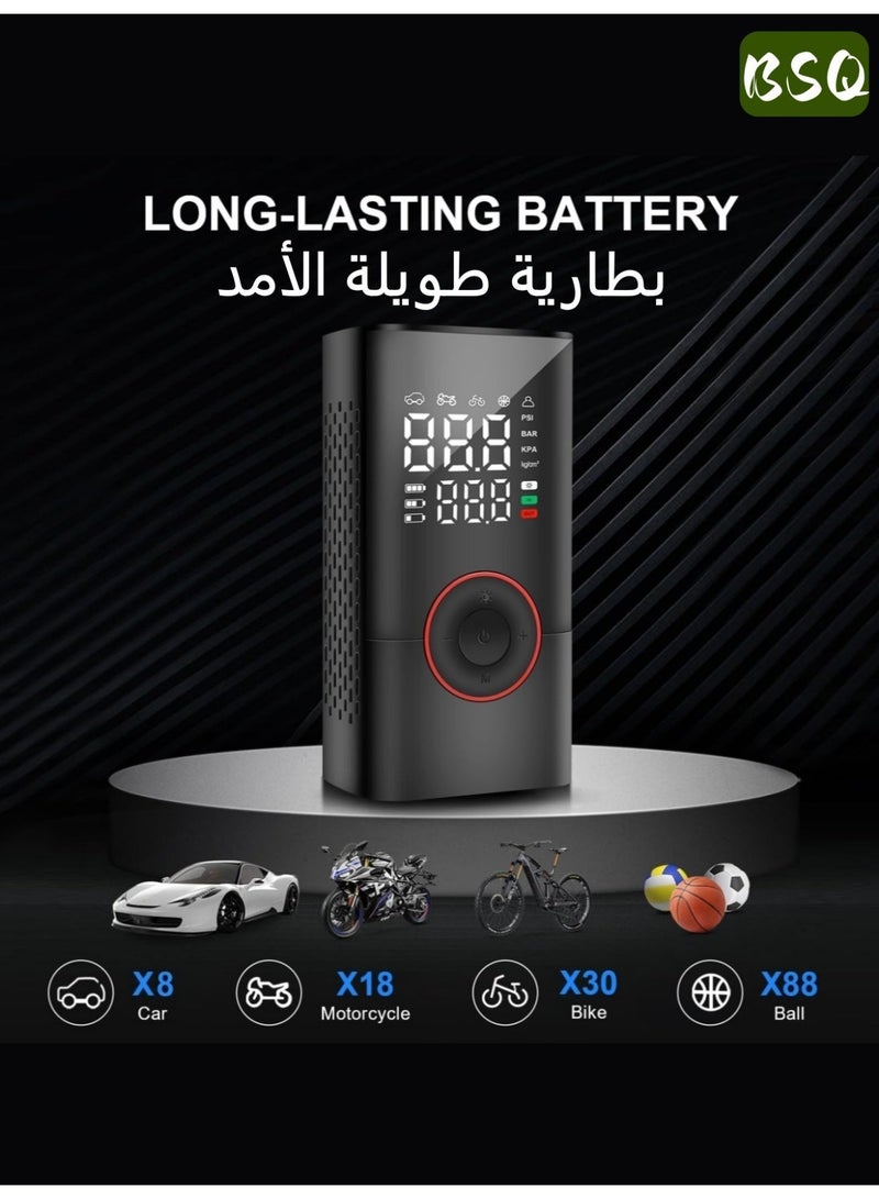بي إس كيو منفاخ إطارات السيارة الرقمي | مضخة هواء صغيرة لاسلكية محمولة | مع بطارية 4000 مللي أمبير في الساعة | مع توقف تلقائي ومؤشر LED | 150 رطل لكل بوصة مربعة، نفخ أسرع 3 مرات | مناسب للسيارات والدراجات والدراجات النارية والكرات والمراتب الهوائية وما إلى ذلك. - Image 3