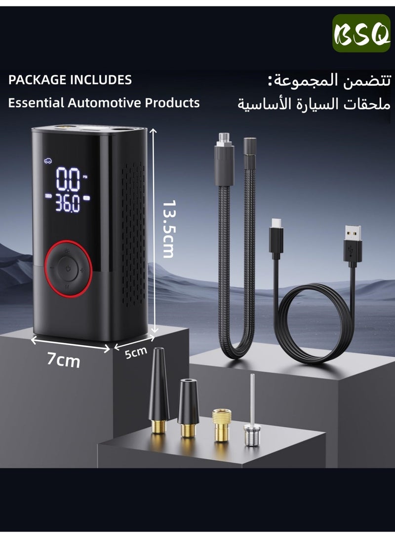 بي إس كيو منفاخ إطارات السيارة الرقمي | مضخة هواء صغيرة لاسلكية محمولة | مع بطارية 4000 مللي أمبير في الساعة | مع توقف تلقائي ومؤشر LED | 150 رطل لكل بوصة مربعة، نفخ أسرع 3 مرات | مناسب للسيارات والدراجات والدراجات النارية والكرات والمراتب الهوائية وما إلى ذلك. - Image 5