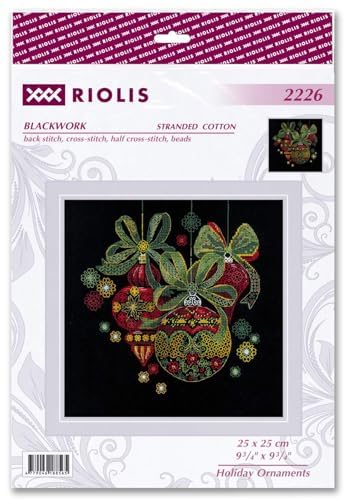 RIOLIS Holiday Ornaments 2226 Christmas Blackwork Stitch Kits 9 x 9 Blackwork Kits for Beginners Advanced Blackwork Stitch Kits for Adults Blackwork Kits Embroidery Kit Christmas - Image 3