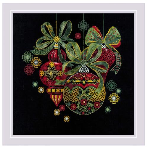 RIOLIS Holiday Ornaments 2226 Christmas Blackwork Stitch Kits 9 x 9 Blackwork Kits for Beginners Advanced Blackwork Stitch Kits for Adults Blackwork Kits Embroidery Kit Christmas - Image 1