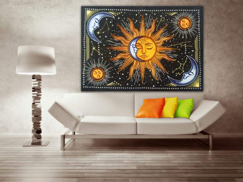 Doraya Psychedelic Two Face Sun Tie Dye Mandala Tapestry Hippie Hippy Celestial Wall Hanging Indian Bohemian Tapestries Multicolour 54x60 Inches Multicolour 2 Poster 30x40 Inches - Image 4