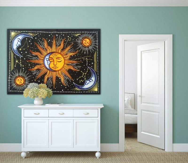 Doraya Psychedelic Two Face Sun Tie Dye Mandala Tapestry Hippie Hippy Celestial Wall Hanging Indian Bohemian Tapestries Multicolour 54x60 Inches Multicolour 2 Poster 30x40 Inches - Image 5