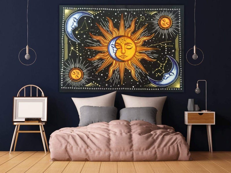 Doraya Psychedelic Two Face Sun Tie Dye Mandala Tapestry Hippie Hippy Celestial Wall Hanging Indian Bohemian Tapestries Multicolour 54x60 Inches Multicolour 2 Poster 30x40 Inches - Image 2