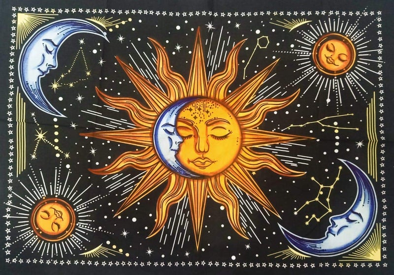 Doraya Psychedelic Two Face Sun Tie Dye Mandala Tapestry Hippie Hippy Celestial Wall Hanging Indian Bohemian Tapestries Multicolour 54x60 Inches Multicolour 2 Poster 30x40 Inches - Image 1