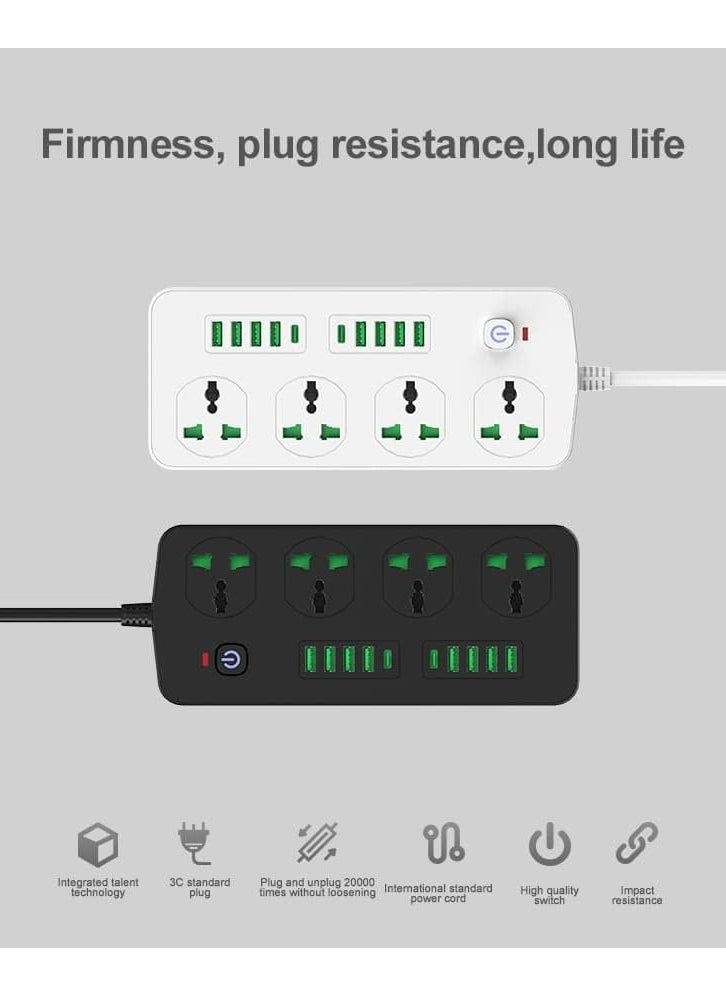 ماركة غير محددة سلك توصيل سلك تمديد طاقة مسطح بطول 2 متر، 4 منافذ 8 منافذ USB موسع مخرج مع حماية من الحمل الزائد، حامل حائط، سطح مكتب (3000 واط)  - Image 2