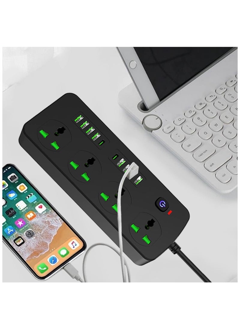 ماركة غير محددة سلك توصيل سلك تمديد طاقة مسطح بطول 2 متر، 4 منافذ 8 منافذ USB موسع مخرج مع حماية من الحمل الزائد، حامل حائط، سطح مكتب (3000 واط)  - Image 5