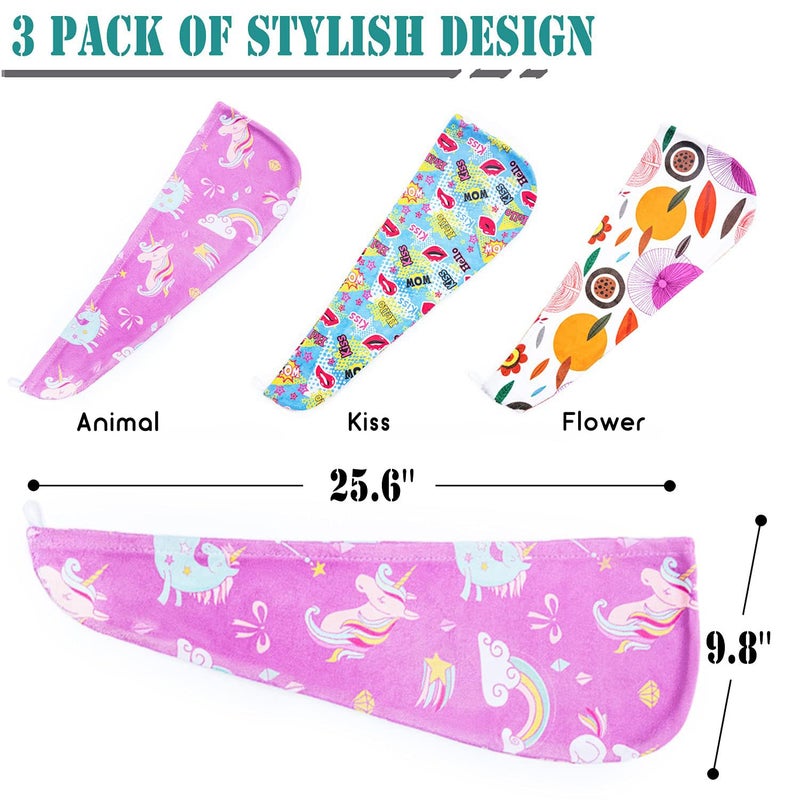 ELLEWIN Microfiber Hair Drying Towels for Kids, 3 Pack Wet Hair Towel Wrap Turban for Girls Children Women, Quick Dry Twisty Hair Towels Wrap for Curly Long Thick Hair Anti Frizz - Image 3