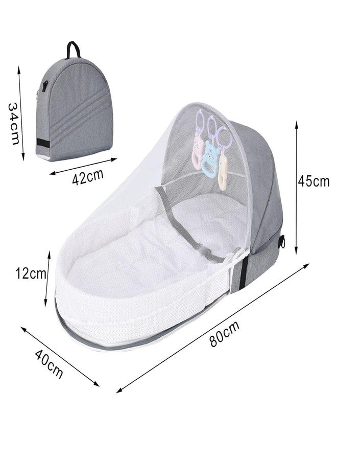 Matiko 3 in 1 Portable Baby Bed Nest with Mosquito Net, Foldable Travel Bassinet Backpack Diaper Bag, Breathable Infant Crib for Newborns 0–12 Months, Indoor Outdoor Use, Safe & Comfortable, Gray - Image 3
