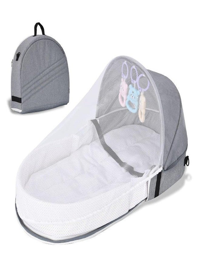 Matiko 3 in 1 Portable Baby Bed Nest with Mosquito Net, Foldable Travel Bassinet Backpack Diaper Bag, Breathable Infant Crib for Newborns 0–12 Months, Indoor Outdoor Use, Safe & Comfortable, Gray - Image 2