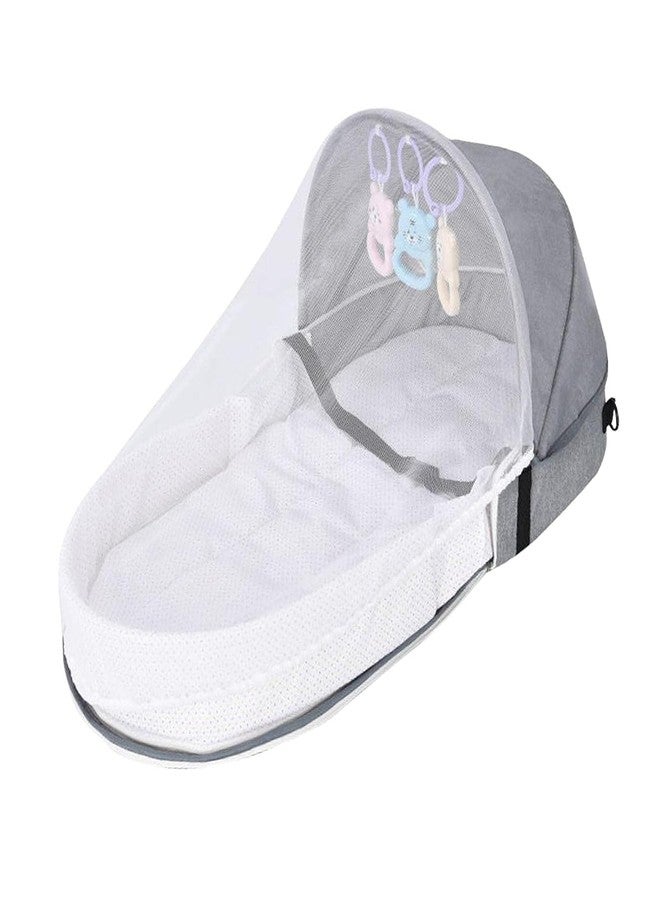 Matiko 3 in 1 Portable Baby Bed Nest with Mosquito Net, Foldable Travel Bassinet Backpack Diaper Bag, Breathable Infant Crib for Newborns 0–12 Months, Indoor Outdoor Use, Safe & Comfortable, Gray - Image 1