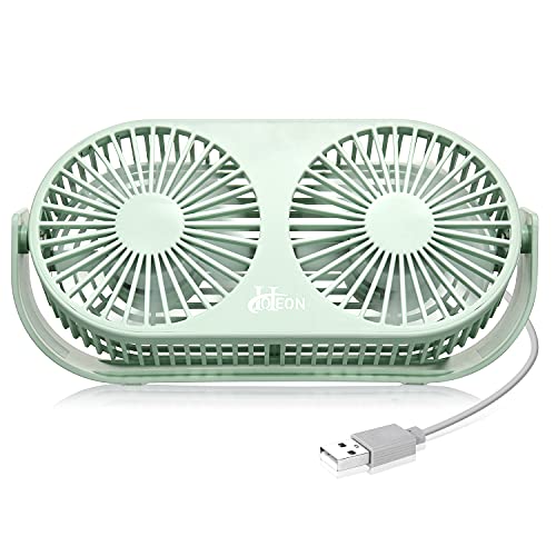 Hoteon Small Table Fan for Home, Portable USB Fan for Office, Double Fan with Dual Modes, 360° Vertical Rotation, 3 Speeds, Strong Wind Desk Fan, Quiet Operation, Green - Image 1