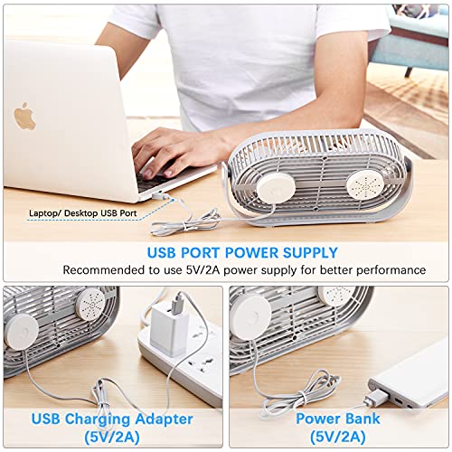 Hoteon Small Table Fan for Home, Portable USB Fan for Office, Double Fan with Dual Modes, 360° Vertical Rotation, 3 Speeds, Strong Wind Desk Fan, Quiet Operation, Green - Image 4