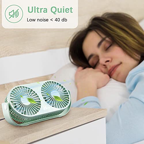 Hoteon Small Table Fan for Home, Portable USB Fan for Office, Double Fan with Dual Modes, 360° Vertical Rotation, 3 Speeds, Strong Wind Desk Fan, Quiet Operation, Green - Image 3