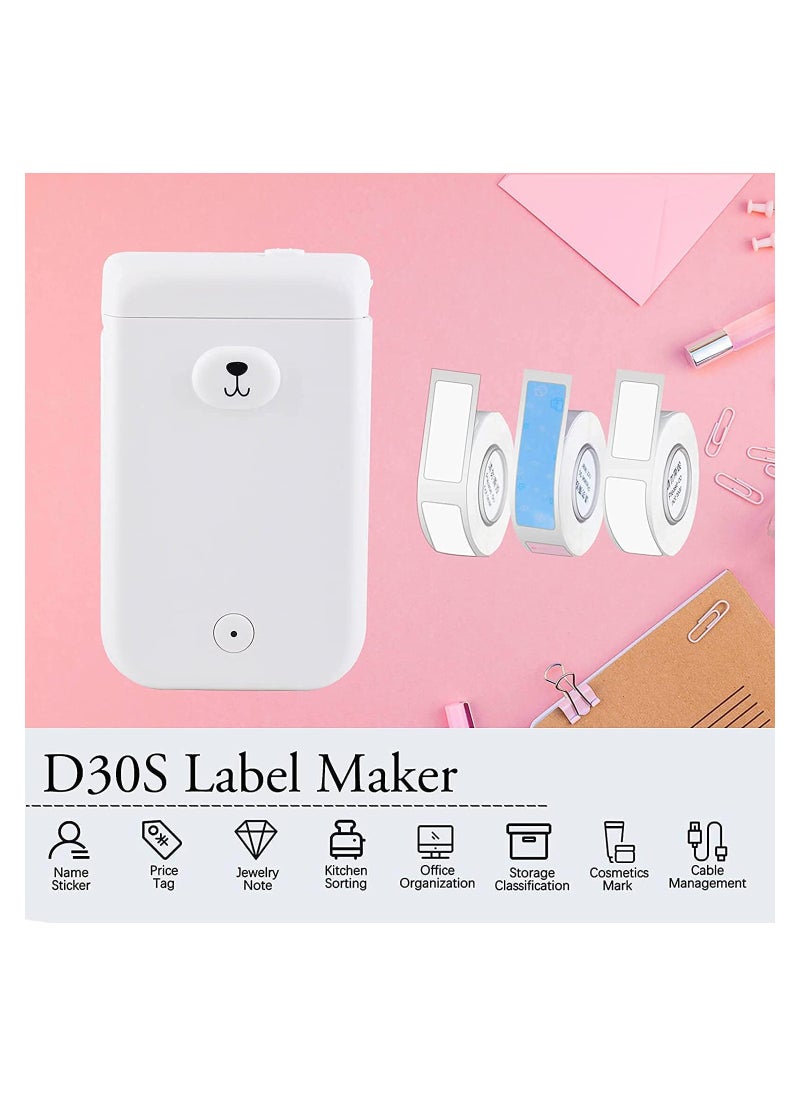 Generic - D30S Label Maker, Small Label Printer Handheld Portable Bluetooth with 3 White Roll - White - Image 1