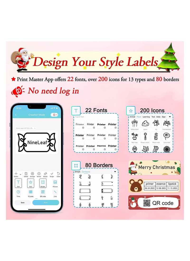 Generic - D30S Label Maker, Small Label Printer Handheld Portable Bluetooth with 3 White Roll - White - Image 1