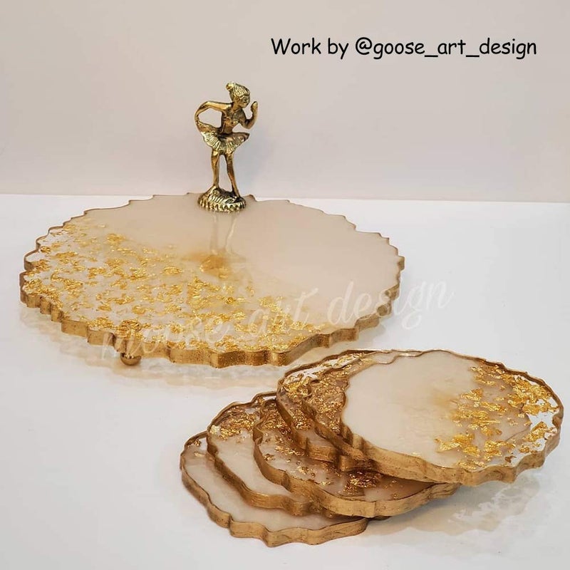 RESINWORLD 5 Pack Silicone Resin Molds, 1 Pcs Large Tray Mold for Resin + 4 Pack Geode Agate Coaster Molds, Round Tray and Coaster Epoxy Molds Set - Image 3