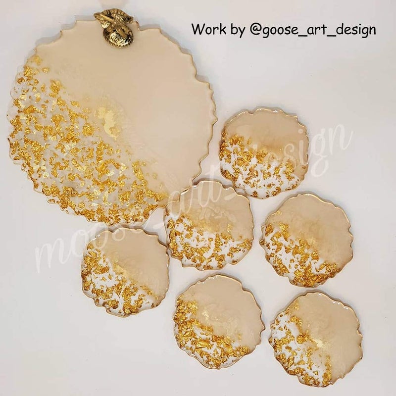 RESINWORLD 5 Pack Silicone Resin Molds, 1 Pcs Large Tray Mold for Resin + 4 Pack Geode Agate Coaster Molds, Round Tray and Coaster Epoxy Molds Set - Image 4