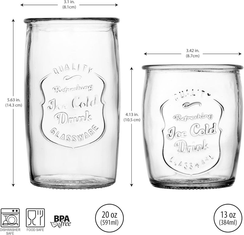 Glaver's Ice Cold Set of 8 Drinking Glasses 4-20 Oz Highball Glasses, and 4-13 Oz Whiskey Glass Cups For Everyday Home Use Water glasses, Beer, Juice, Cocktail. - Image 3