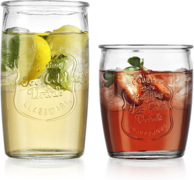 Glaver's Ice Cold Set of 8 Drinking Glasses 4-20 Oz Highball Glasses, and 4-13 Oz Whiskey Glass Cups For Everyday Home Use Water glasses, Beer, Juice, Cocktail. - Image 5