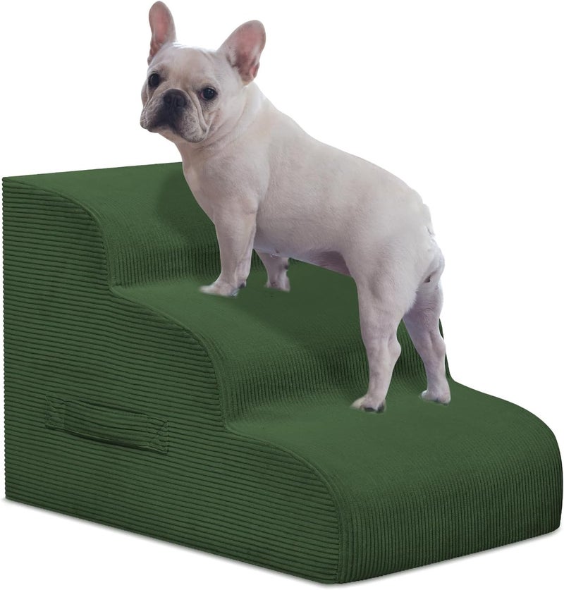 Mesa Lemon Dog Steps for Small Dogs, 3-Step Dog Ramp and Stairs for High Beds and Sofa, Non-Slip Pet Stairs Removable and Easy to Clean Cover, Green - Image 1