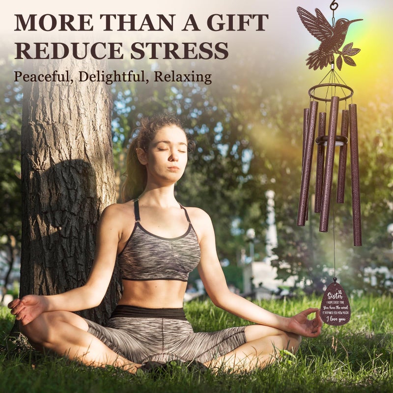 SteadStyle Sister Gift, Unique Sister Birthday Gifts from Sisters Brothers, Mother's Day, Valentine's Day Thanksgiving Christmas Large Size Sister Hummingbird Wind Chime 37 in - Image 3