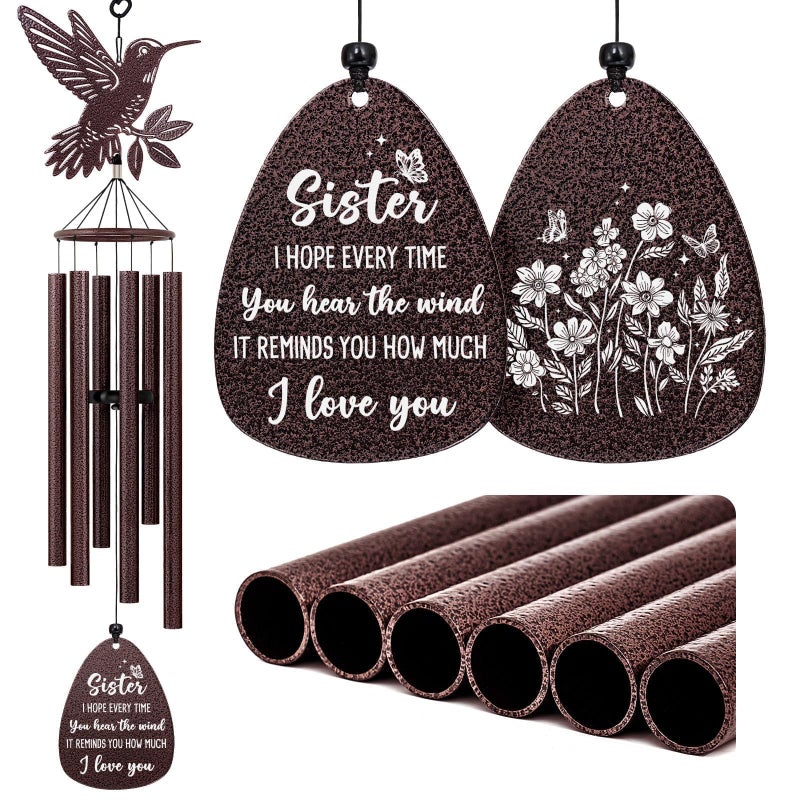 SteadStyle Sister Gift, Unique Sister Birthday Gifts from Sisters Brothers, Mother's Day, Valentine's Day Thanksgiving Christmas Large Size Sister Hummingbird Wind Chime 37 in - Image 1
