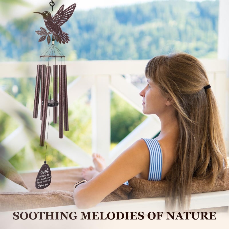 SteadStyle Sister Gift, Unique Sister Birthday Gifts from Sisters Brothers, Mother's Day, Valentine's Day Thanksgiving Christmas Large Size Sister Hummingbird Wind Chime 37 in - Image 4
