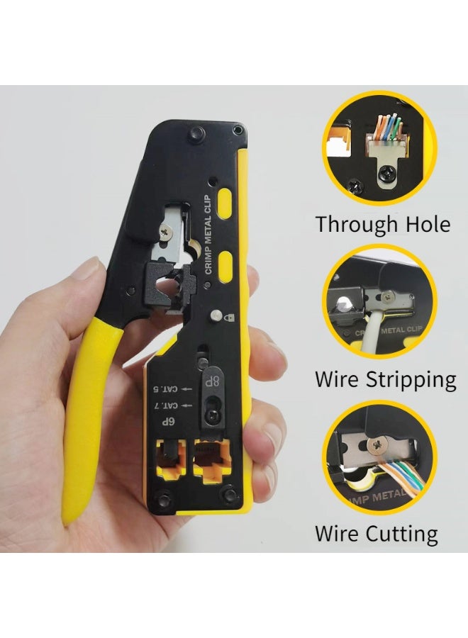 Professional CAT6 Pass Through Connector Crimping Tool for RJ45 RJ11 Cat5 Cat6 Cat7 Network Cables, Heavy Duty Ethernet Cable Crimper with Cutter, Stripper, Safety Lock and Ergonomic Anti-Slip Handle - Image 3