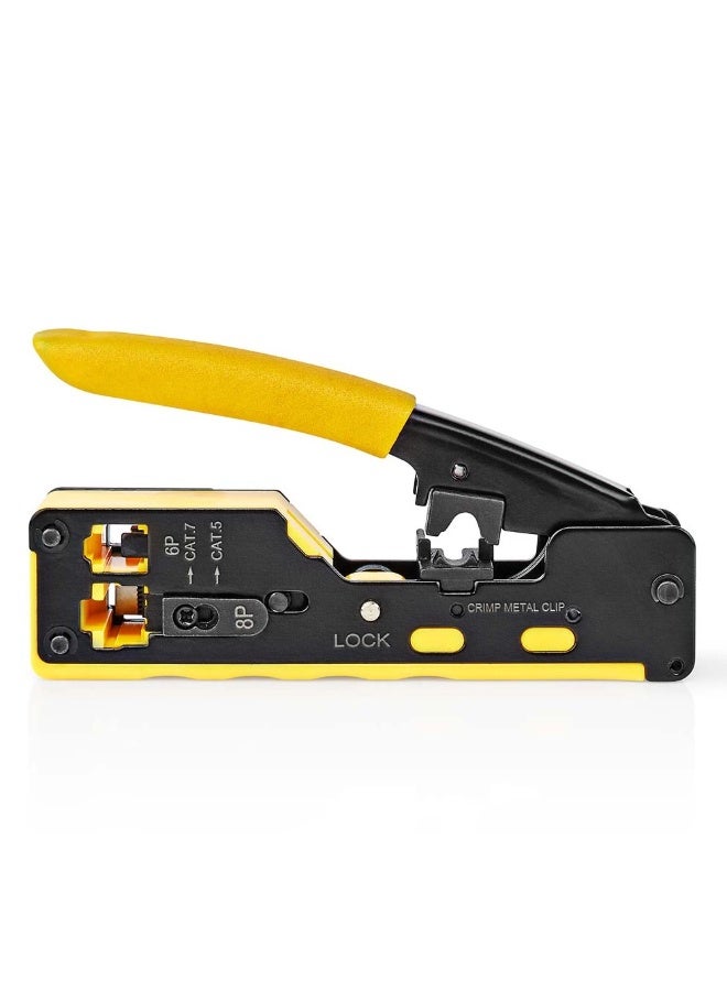 Professional CAT6 Pass Through Connector Crimping Tool for RJ45 RJ11 Cat5 Cat6 Cat7 Network Cables, Heavy Duty Ethernet Cable Crimper with Cutter, Stripper, Safety Lock and Ergonomic Anti-Slip Handle - Image 1