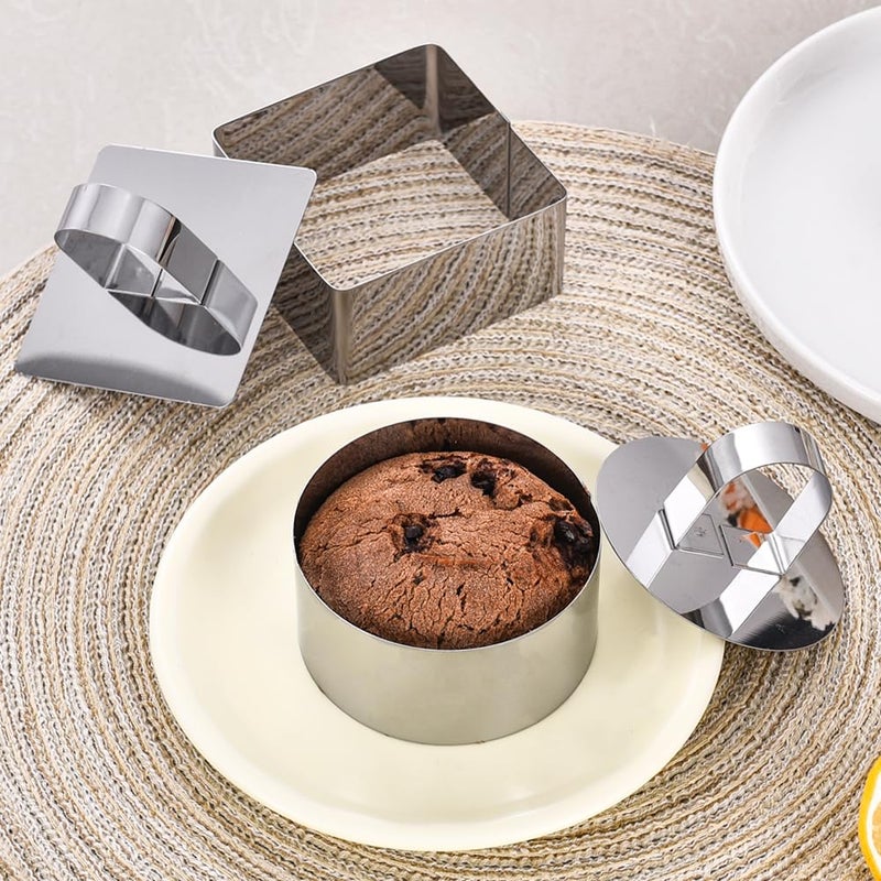 Datanya 9Pack 3.15 Food Rings Molds With 3 Inch Cake Collars Stainless Steel Cake Rings Round & Square Cooking Ring Molds With Pressers  Transparent Acetate Sheet Cake Rolls For Baking Pastry - Image 4