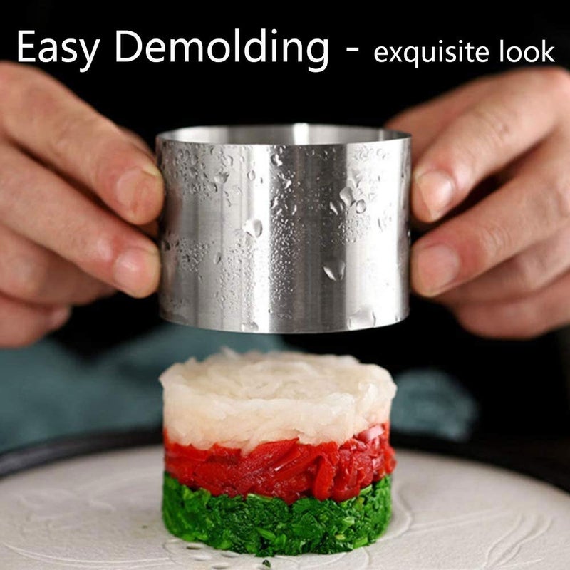 Datanya 9Pack 3.15 Food Rings Molds With 3 Inch Cake Collars Stainless Steel Cake Rings Round & Square Cooking Ring Molds With Pressers  Transparent Acetate Sheet Cake Rolls For Baking Pastry - Image 5