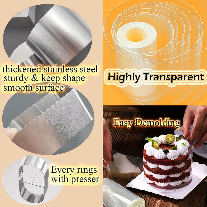 Datanya 9Pack 3.15 Food Rings Molds With 3 Inch Cake Collars Stainless Steel Cake Rings Round & Square Cooking Ring Molds With Pressers  Transparent Acetate Sheet Cake Rolls For Baking Pastry - Image 3