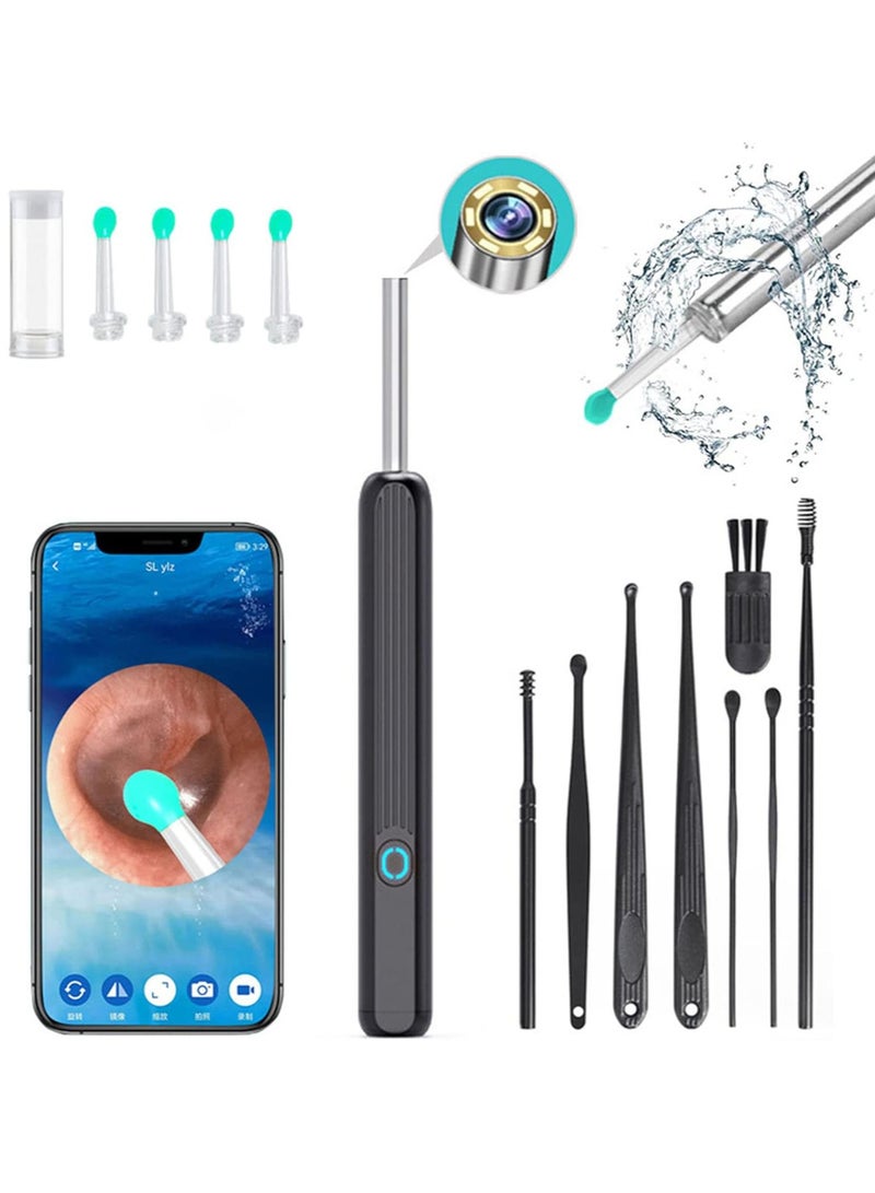 MileMelo Ear Wax Removal with Light, Wax Earwax Remover Tool with 8 Pcs Ear Pick Set, Soft Silicone Ear Scoop for Ear Cleaning, Ear Cleaner Tool for iOS, Android Smartphones (Black) - Image 1