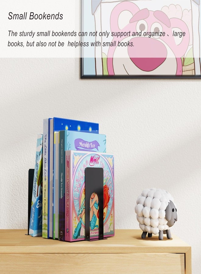 Optomni Book Ends, 3 Pairs of Small Bookends for Shelves, 3.9 x 2.8 × 5.2 in, Black Metal Book Stopper, Sturdy Book Holders for Home Office (6 Pcs, Small) - Image 3