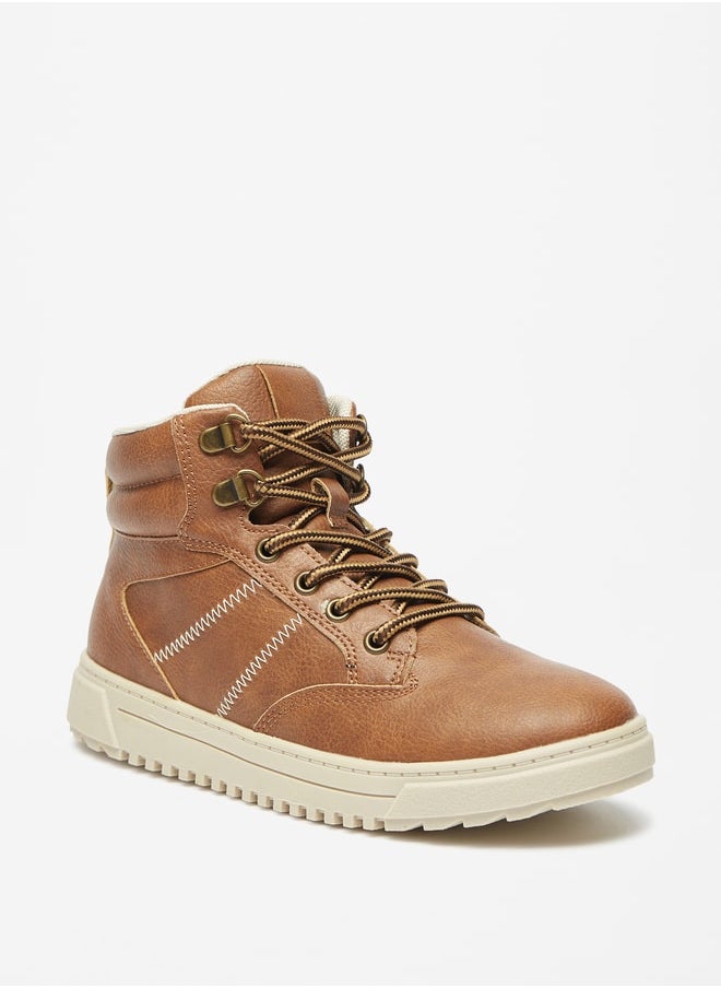 LBL by Shoexpress - Boys Textured Ankle Boots with Lace Detail and Zip Closure - Image 1