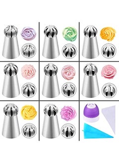 Generic 42 Pcs Russian Piping Tips Set, 8 Nozzles Flower Frosting Icing Tips Russian Ball Piping Tips for Cake Decorating Kit, 2 Couplers 30 Pastry Baking Bags 1 Cleaning Brush, 1 Reusable Silicone Bag  - Image 4