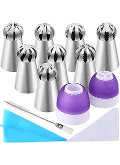 Generic 42 Pcs Russian Piping Tips Set, 8 Nozzles Flower Frosting Icing Tips Russian Ball Piping Tips for Cake Decorating Kit, 2 Couplers 30 Pastry Baking Bags 1 Cleaning Brush, 1 Reusable Silicone Bag  - Image 1