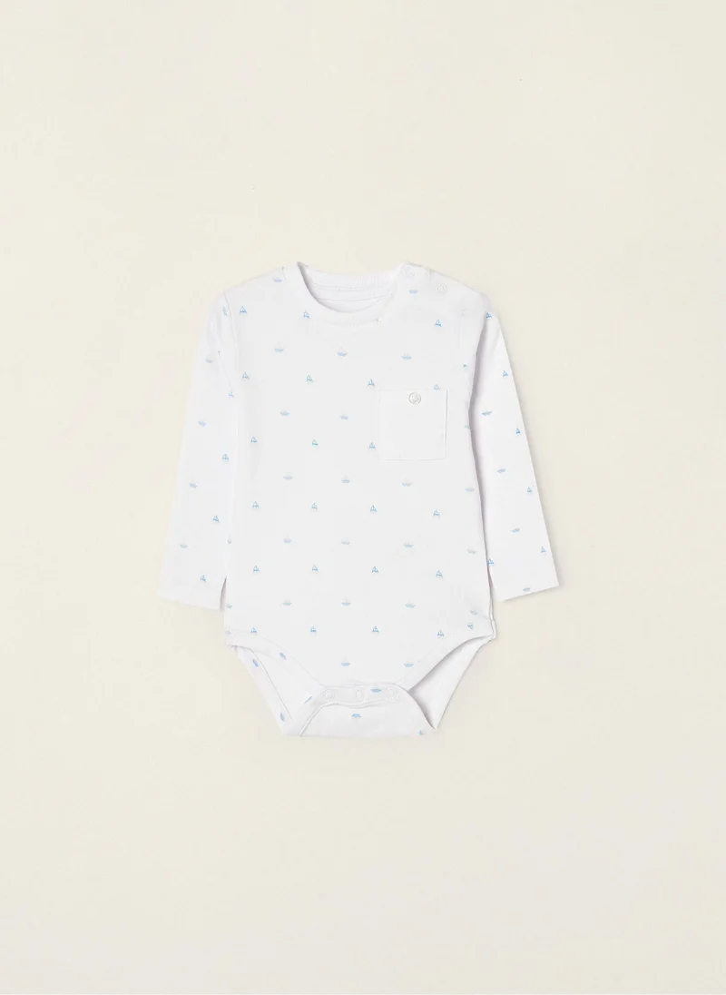 Zippy Cotton Bodysuit for Newborn Baby Boys 'Boats', White