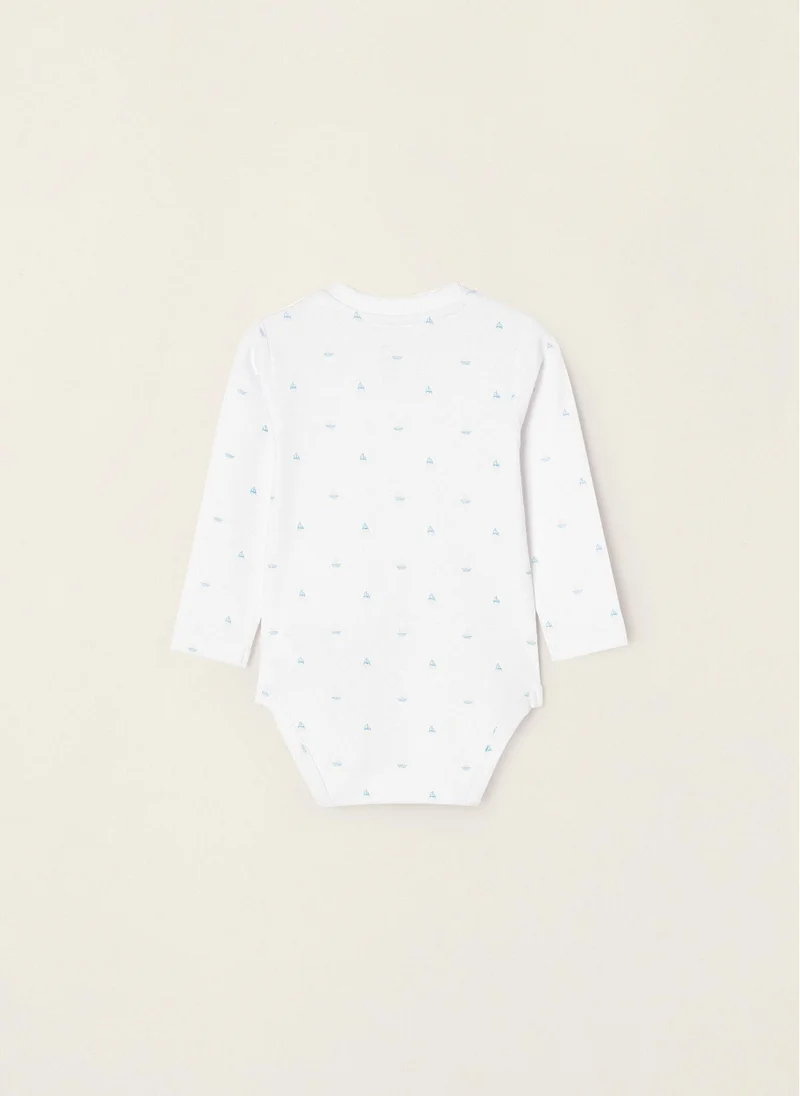 Zippy Cotton Bodysuit for Newborn Baby Boys 'Boats', White