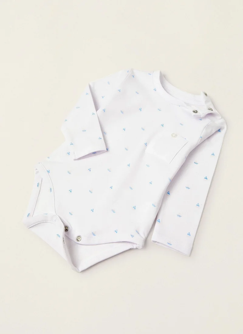 Zippy Cotton Bodysuit for Newborn Baby Boys 'Boats', White