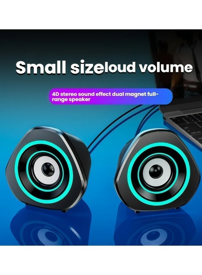 فلوشرينيك مكبر صوت الكمبيوتر مكبر صوت الكمبيوتر USB ، مكبر صوت لعبة 2.0 ضوء أزرق الجليد ، مناسب لأجهزة الكمبيوتر المكتبية وأجهزة الكمبيوتر المحمولة والهواتف المحمولة مكبر صوت لعبة الكمبيوتر الشخصي المدعوم بواسطة USB 3.5 مم مدخلات مساعدة بحجم واحد (4.02x2.52x3.94 بوصة) x2 - Image 5