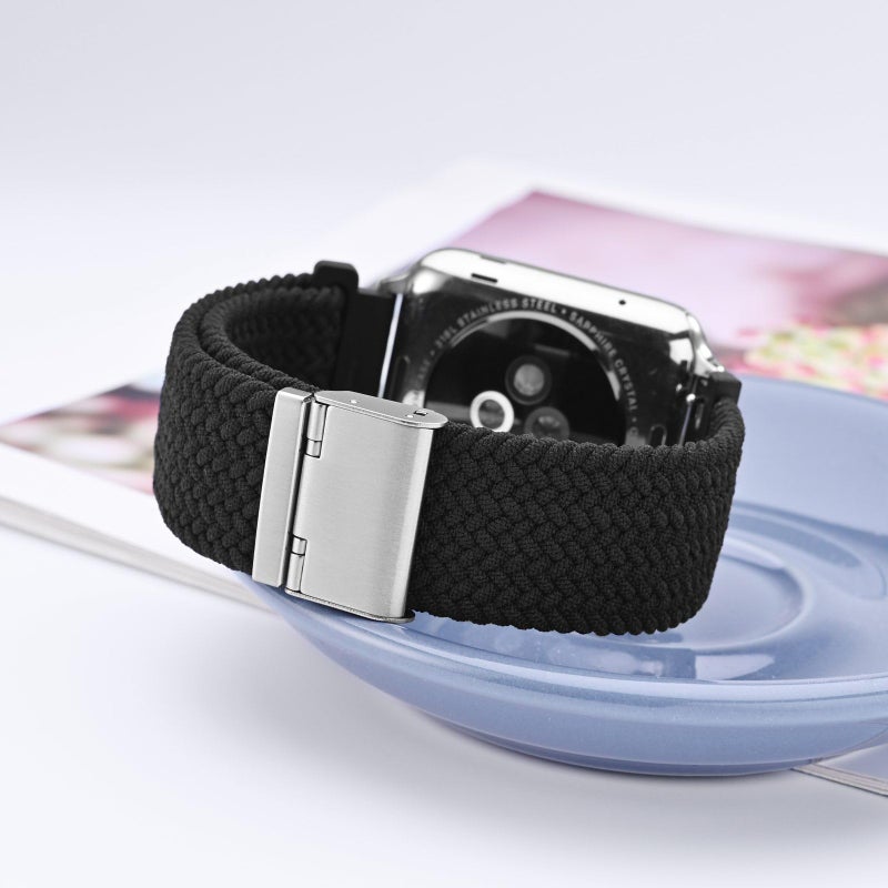 WOCCI 22mm Braided Nylon Watch Band for Men and Women, Quick Release, Silver Stainless Steel Buckle (Black) - Image 2