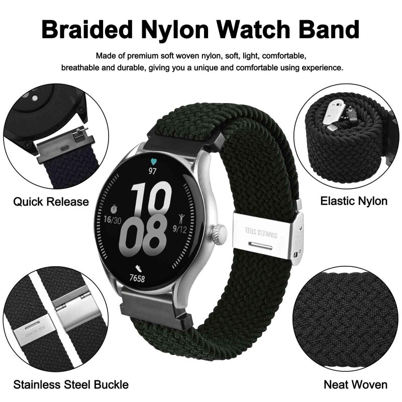 WOCCI 22mm Braided Nylon Watch Band for Men and Women, Quick Release, Silver Stainless Steel Buckle (Black) - Image 3