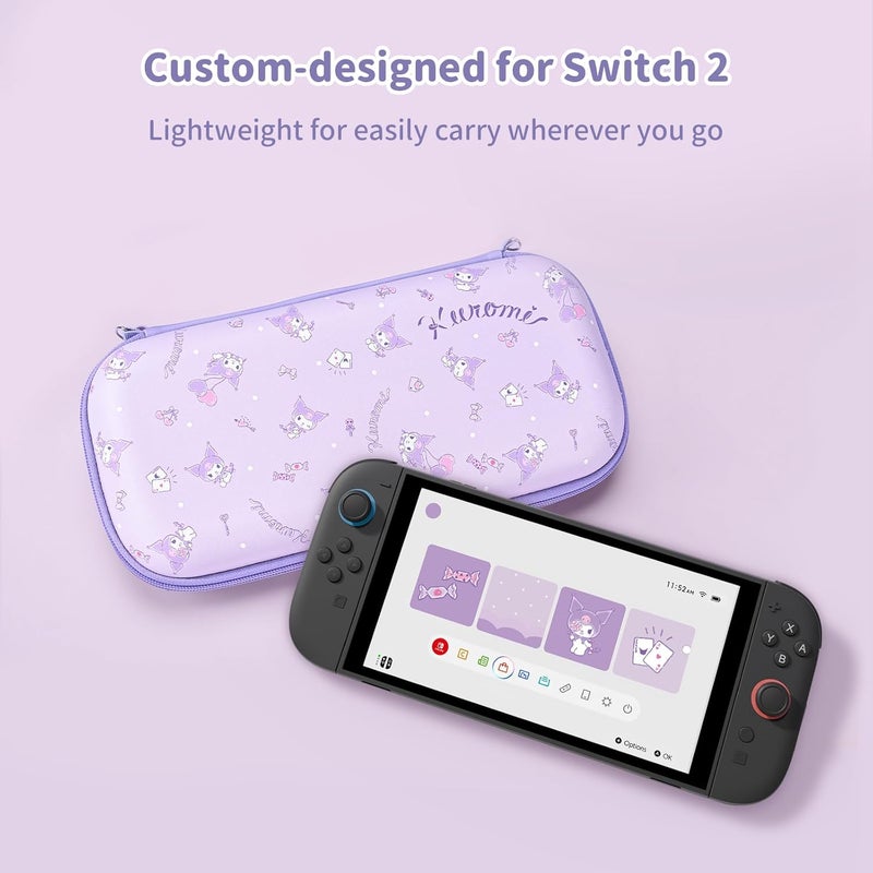 Kuitmor Carrying Case Compatible with Switch 2 (2025) 7.9 Inch, Hard-Shell Slim Travel Case with 12 Game Card Slots for Switch 2 Console and Accessories, Candy Party (Purple) - Image 5