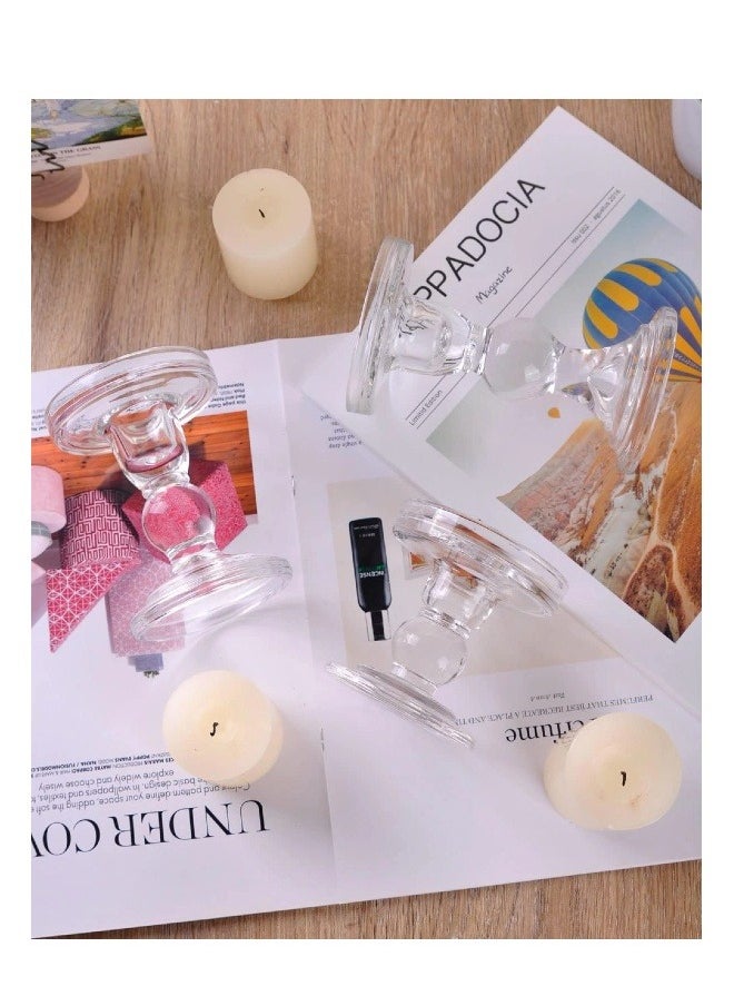 Generic Glass Candle Holder, 3 Pieces Clear Crystal Candle Holder, Elegant Design, Suitable for Pillar Taper Candle and Tea Ceremony, Home Table, Living Room, Wedding Party Decoration, Home Decoration  - Image 3