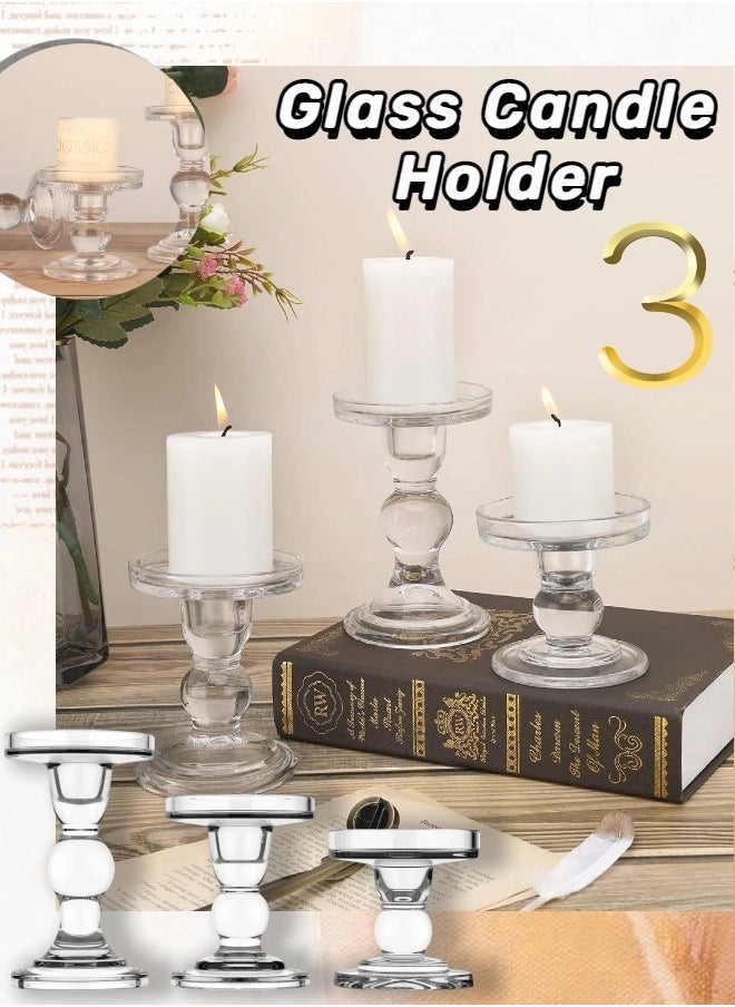 Generic Glass Candle Holder, 3 Pieces Clear Crystal Candle Holder, Elegant Design, Suitable for Pillar Taper Candle and Tea Ceremony, Home Table, Living Room, Wedding Party Decoration, Home Decoration  - Image 1